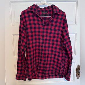 Banana Republic Men's Red and Black Checkered Shirt